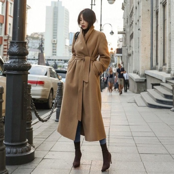 Caramel Tie-Waste Winter Coat - Picture 1 of 8
